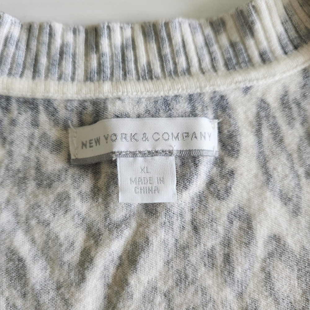 New York & Company Cream and Gray Leopard Print Sweater - Picture 4 of 6